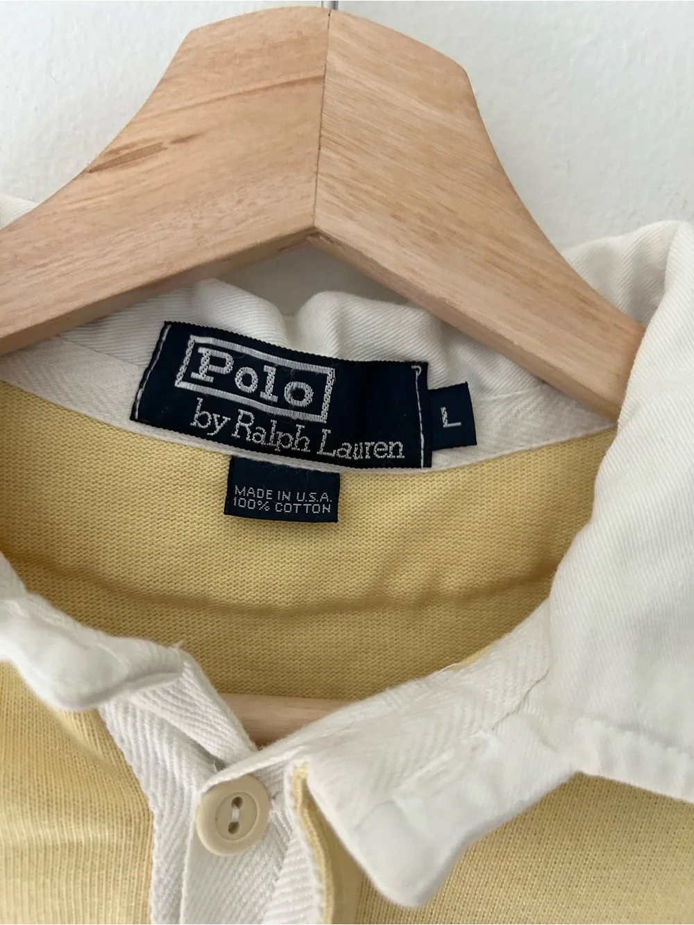 Vintage 90s Polo Ralph Lauren Men’s Large Yellow Rugby Shirt Elbow Patches - Picture 2 of 11